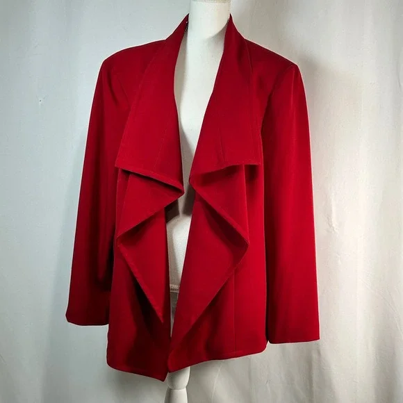 KASPER Red Waterfall Collar Draped Open Front Blazer Jacket Women's Plus 24W - Picture 1 of 7
